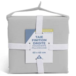 Taie d'oreiller 63x63cm polycoton finition droite gris