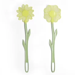 Tapette à insecte forme fleur plastique vert et jaune H47cm
