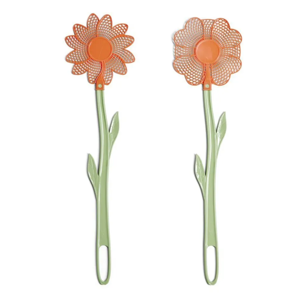 Tapette à insecte forme fleur plastique vert et orange H47cm