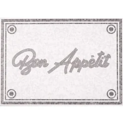 Tapis de cuisine vinyle imprimé Bon appétit gris et blanc 70x49cm
