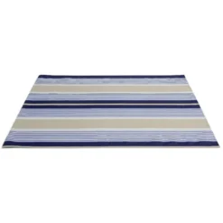 Tapis de jardin rayure bayadère antidérapant bleu et beige