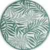 Tapis de jardin rond India feuillage exotique vert et blanc Ø100cm
