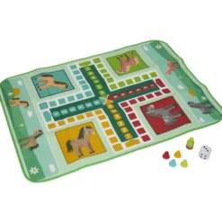 Tapis de jeu XL petits chevaux avec pions et dé 130x93cm
