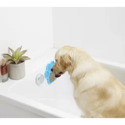 Tapis de léchage pour animaux forme patte de chien silicone bleu 18x18cm