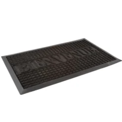 Tapis rectangulaire inscription Bienvenue gris