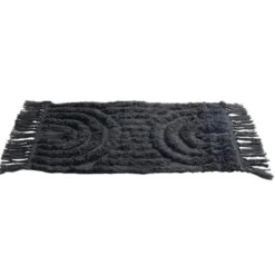 Tapis salle de bain frange coton noir 50x80cm