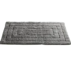 Tapis salle de bain rectangulaire coton gris 45x70cm