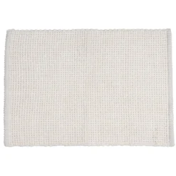 Tapis salle de bain rectangulaire polycoton quadrillé beige 45x70cm