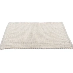 Tapis salle de bain rectangulaire polycoton quadrillé beige 45x70cm