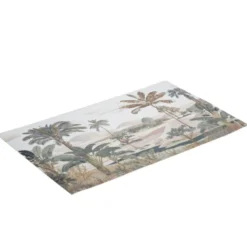 Tapis vinyle rectangulaire paysage exotique tons vert et marron 38x60cm