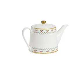 Theière de Noël 1,2L blanche et dorée motifs houx