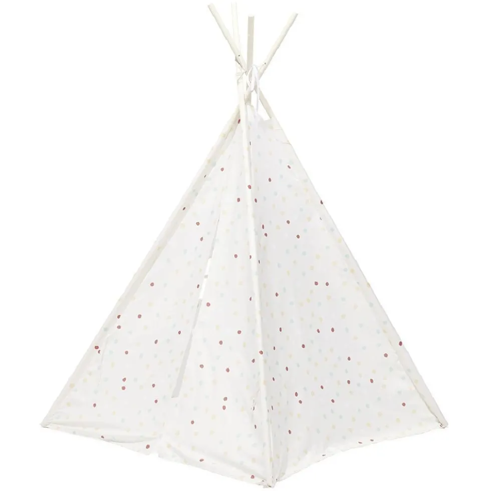Tipi Flower polyester blanc à pois - L120xP120xH160 cm