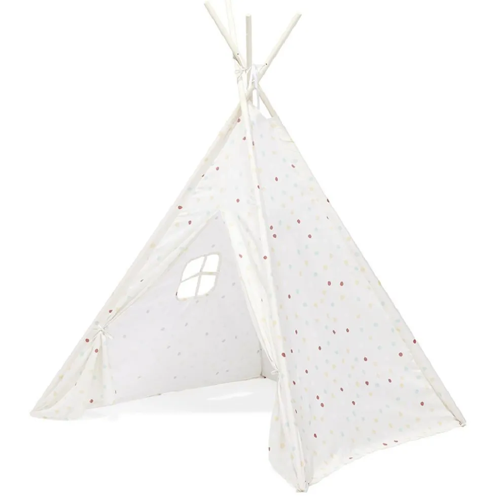Tipi Flower polyester blanc à pois - L120xP120xH160 cm