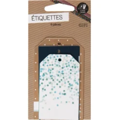 Étiquette cadeau décor bleu x6