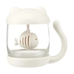 Tisanière 260ml en verre forme chat mignon blanc H11cm