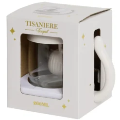 Tisanière 260ml en verre forme chat mignon blanc H11cm