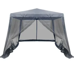 Tonnelle de jardin Sienne avec moustiquaire UPF50+ acier et tissu gris 3x3xH2,45m