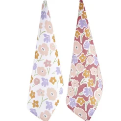 Torchon en coton x2 motif floral 45x65cm