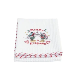 Torchon Noël Disney Mickey Minnie nid d'abeille 50x70cm