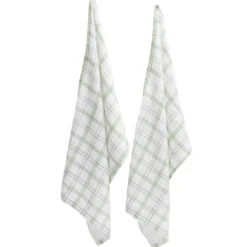 Torchon éponge x2 polycoton quadrillé blanc et vert 38x63cm