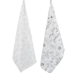 Torchon x2 coton beige motif végétal 45x65cm