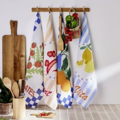 Torchon x2 coton Dolce Vita motif citrons et oranges 45x65cm