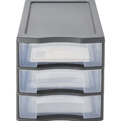 Tour de rangement A4 3 tiroirs grise et transparente 12L