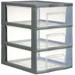 Tour de rangement A5 3 tiroirs grise et transparente 6 L