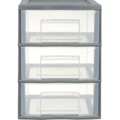 Tour de rangement A5 3 tiroirs grise et transparente 6 L