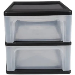 Tour de rangement A4 2 tiroirs noir et transparent 14 L