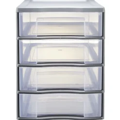 Tour de rangement 4 tiroirs format A4 transparent et gris