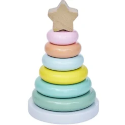 Tour empilable anneaux colorés en bois