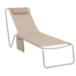 Transat Faro acier et textilène beige 187x62xH84cm