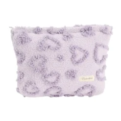 Trousse cosmétique sherpa polycoton relief motif coeur violet 26x19cm