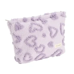 Trousse cosmétique sherpa polycoton relief motif coeur violet 26x19cm