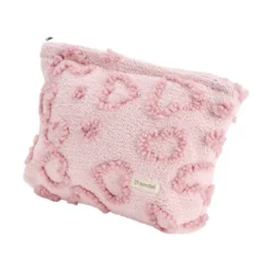 Trousse cosmétique sherpa polycoton relief coeur rose 26x19cm