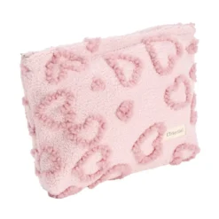 Trousse cosmétique sherpa polycoton relief coeur rose 26x19cm