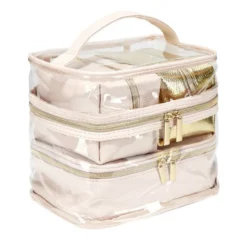 Trousse de toilette 2 compartiments + 3 trousses 22x15xH13cm (3 modèles)
