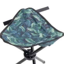 Trépied pliable acier et polyester motif feuillage exotique 31x31xH41cm