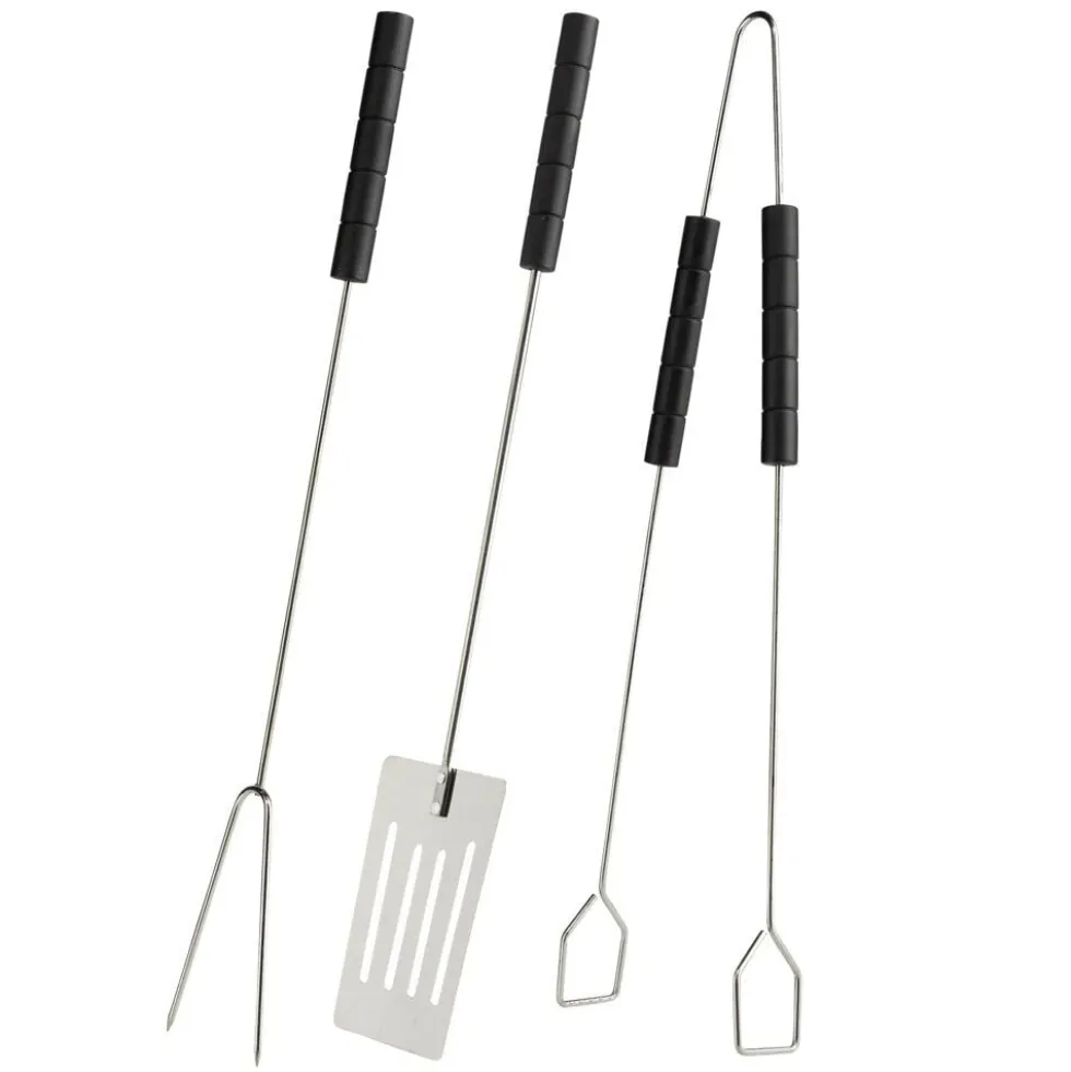 Ustensile barbecue x3 spatule fourchette pince acier inoxydable