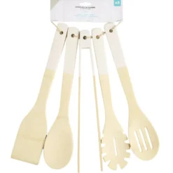 Ustensile de cuisine x5 bambou naturel et blanc L32cm