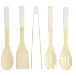 Ustensile de cuisine x5 bambou naturel et blanc L32cm