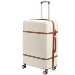 Valise cabine 95L plastique ABS beige avec cadenas à combinaison 4 chiffres