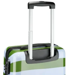 Valise cabine 39L trolley 4 roulettes bayadère rayures bleues et vertes H56,5cm