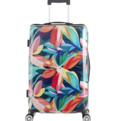 Valise cabine 63L trolley 4 roulettes motif floral tropical 45x26xH66,5cm