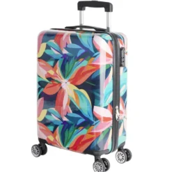 Valise cabine 39L trolley 4 roulettes motif floral tropical 38x28xH56,5cm