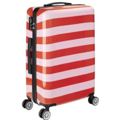 Valise cabine 63L trolley 4 roulettes bayadère rayures rouges et roses 45x26xH66,5cm