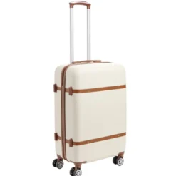 Valise rigide 61L trolley 4 roulettes plastique ABS beige 42x26xH67cm