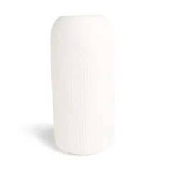 Vase céramique blanc gravures Ø13xH27,5cm