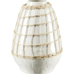 Vase céramique et rotin blanc Ø18,5xH26cm
